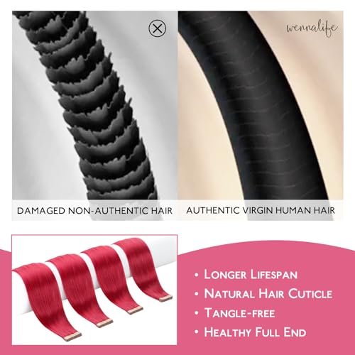 Image of WENNALIFE Tape In Hair Extensions Human Hair Red 10pcs 20g 10 inch Remy Invisible Tape Ins Straight Colored Soft Real Human Hair Tape In Extensions Refill Set Extensions