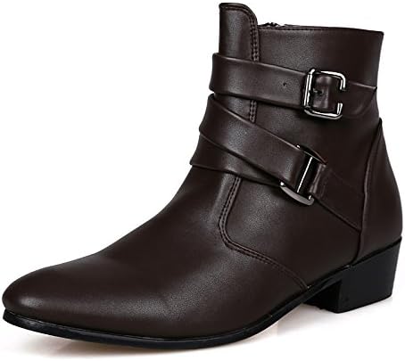 MGGMOKAY Men's Chelsea Boots Leather Shoes Casual Dress Ankle Boot With Buckle Side Zipper