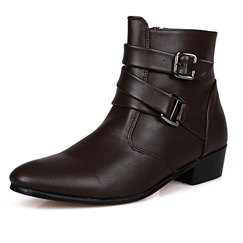 MGGMOKAY Men's Chelsea Boots Leather Shoes Casual Dress Ankle Boot With Buckle Side Zipper