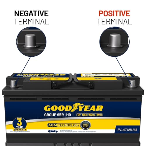 Image of Goodyear 95R-H9-AGM BCI Group Size 95R 12V 100 AH, 190RC, 950 CCA Platinum series Rechargeable AGM Maintenance Free Automotive Battery