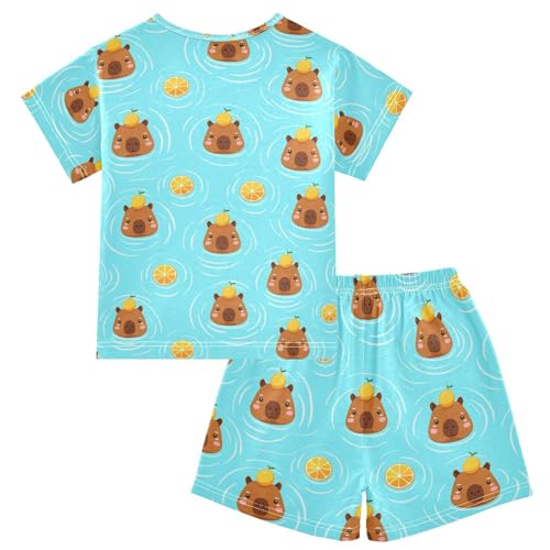 Capybara Lemon Water Pajama Set Short Sleeve Summer Pajamas Shorts Sets PJ Clothes Set Soft 5Y2