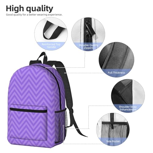 Purple Wavy Stripes Fashionable Daypack 17 Inches Zippers Backpack Double Shoulder Bag for Women Men3