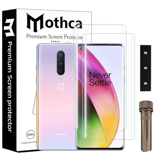 Image of Mothca Curved UV Tempered Glass Screen Protector for OnePlus 8 Pro | Transparent | Pack of 2 | Borderless Full Screen Coverage with UV Installation Kit