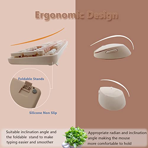 Image of Wireless Keyboard and Mouse Combo, Ergonomic Cute Retro Typewriter Full Size Colorful USB Cordless Keyboard Mouse Set for Gaming and Office (Milk Tea)