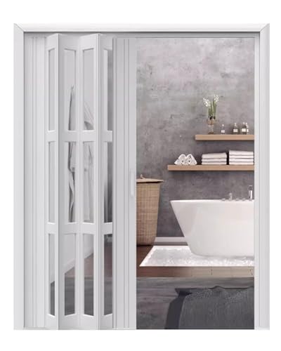 Porte intérieure pliable Porte Coulissante Accordéon, Porte Pliante En PVC For Cuisine Et Salle De Bain, Cloison Coulissante For Garde-robe Avec Panneaux Transparents, Largeur De 61 À 203 Cm(22x80in(5