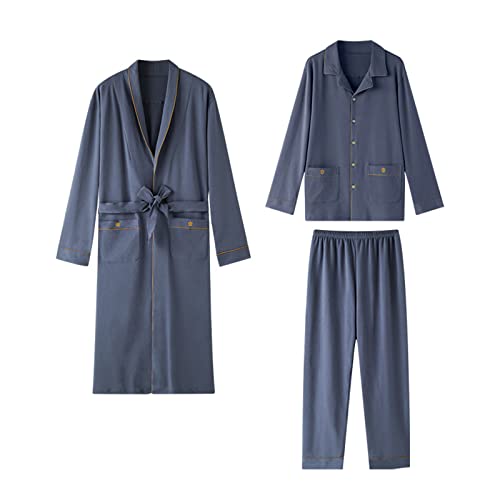 Men's 3-Pcs Pajamas Set,Shawl collar Nightgown Modal Pjs Set with long Robe