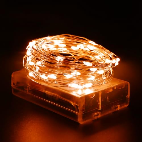 OWill Halloween Lights,32.8 ft/10 m100 LEDs Halloween Fairy Lights Battery Operated,Orange Fairy Lights Copper Wire String Lights for Indoor/Outdoor,Party,Decoration-Orange
