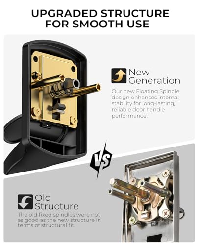 Image of Black Front Door Handle No Lock, Heavy Duty Front Door Lock Set | Exterior Door Handle No Lock for Every Deadbolt, Zinc Exterior Door Lock, Entry Handleset with Lever, Easy Install, Universal