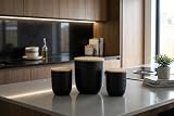 Juego de 3 tarros de cocina modernos de cerámica con tapón de madera – Recipientes herméticos que ahorran espacio para azúcar, color negro. Medidas 1