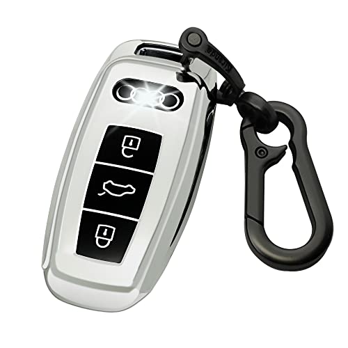 Kirsnda For Audi Key Fob Cover Case With Keychain,Soft Tpu Key Case/Skin,3-Buttons Fit A6 A7 A8 S6 S7 Rs-6 Rs-7 Q7 Q8 Sq7 Sq8 Smart Remote Key Vehicle Accessories(Silver) #TOP8