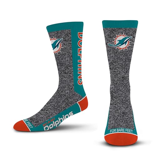 For Bare Feet NFL MIAMI DOLPHINS Marble MVP Crew Sock Team Color LARGE