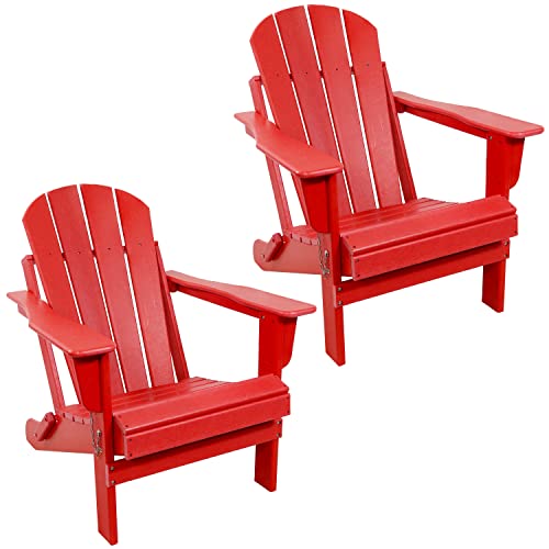 Sunnydaze Folding All-Weather Adirondack Chair - For Patio Or Yard - 300-Pound Capacity - 34.5-Inch - Set Of 2 - Red #TOP20