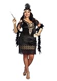 Dreamgirl Adult Womens Plus Size Flapper Dress Costume, 20s Great Gatsby, Swanky Flapper Halloween Costume, Black/Gold - 1X