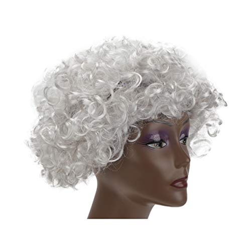 STOBOK Encaracolado Peruca Fofa Vovó Peruca Cabelo Sintético Cinza Branco Cosplay Party Dress Masque