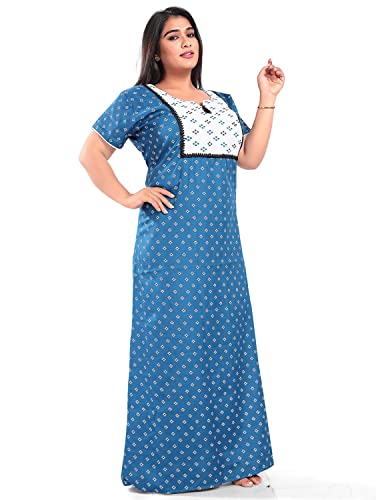 Image of Fabme Women's Cotton Floor Length Casual Nightgown (NW0296 Dark Blue 6XL)