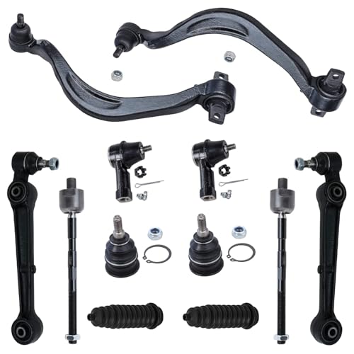 Image of Detroit Axle - 12pc Front End Suspension Kit for Mitsubishi Eclipse Galant Chrysler Sebring Dodge Avenger Eagle Talon, Lower Control Arms Tie Rods Boots Upper Ball Joints Replacement