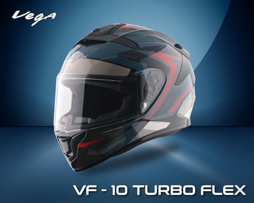 Image of Vega VF 10 Turbo Flex Full Face Riding Helmet with Shock-Absorbing Liner, Lightweight Shell, Aerodynamic Design, Ventilated Interior, Comfortable Fit, and Modern Black Grey Styling Black Grey M