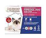Clément Thékan - Anti-puces et Anti-tiques pour Chats - Protection 2 en 1 : Protège Votre Chat et Son Environnement - Actif Contre Les œufs de puces - 4 pipettes Fiprokil Duo (50mg/60mg)