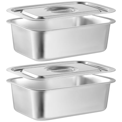 CODOHI 2 PACK 4 Inch Extra Deep Lasagna Baking Pan with Lid, 8.7x12.6Inch 304 Stainless Steel Large Baking Dish Tray for Oven, Thick Metal Roasting Pan for Casserole Brownie Turkey