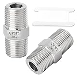TAISHER 2PCS 304 Stainless Steel Hex Nipple, Pipe Fitting 1/4-Inch Male Pipe x 1/4-Inch Male Pipe