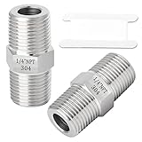 TAISHER 2PCS 304 Stainless Steel Hex Nipple, Pipe Fitting 1/4-Inch Male Pipe x 1/4-Inch Male Pipe