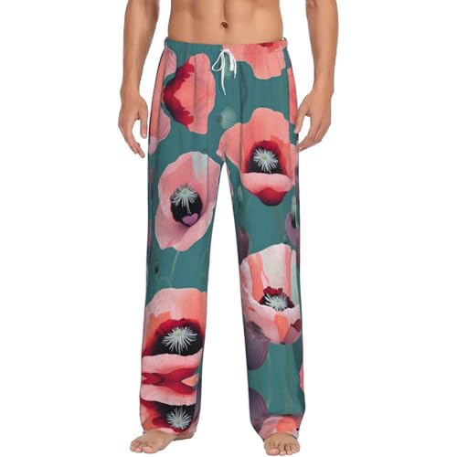 Pantalon de pyjama léger homme coquelicots pastel en textile premium