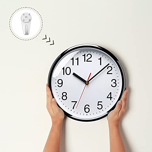 Plumeet Silent Wall Clock - 10" Non Ticking Quartz Black Wall Clocks - Simple Design Wall Clocks For Living Room Decor, Battery Operated, White #TOP5
