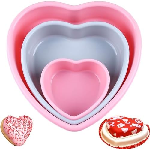 Heart Shaped Cake Pans, Silicone Molds Heart Baking Pans, Heart Cake Mold Non-Stick Cake Pan Set for Cheese Cake and Brownie Cake (3PCS-Pink&Gray)