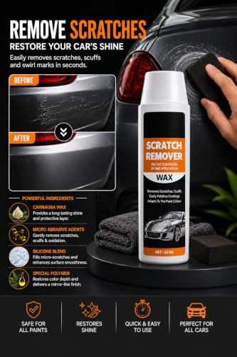 Image of Car Scratch Remover Wax Kit with Microfiber Towel & Foam Applicator Pad | Car Paint Scratch Repair Polish Compound | Removes Light Scratches, Swirl Marks & Scuffs | Restores Gloss (pack)