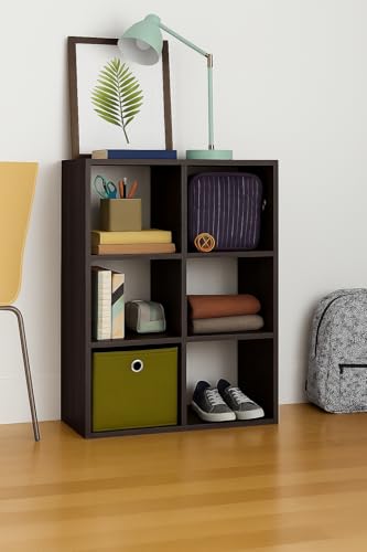 Image of Enigmatic Woodworks Wooden 6-Cube Open Storage Organizer | Bookshelf Multipurpose for Home Rack Showcase for Living Room I Study Room I Finish-Suede DIY (Wenge) 33.5 * 9.5 * 24.7inch