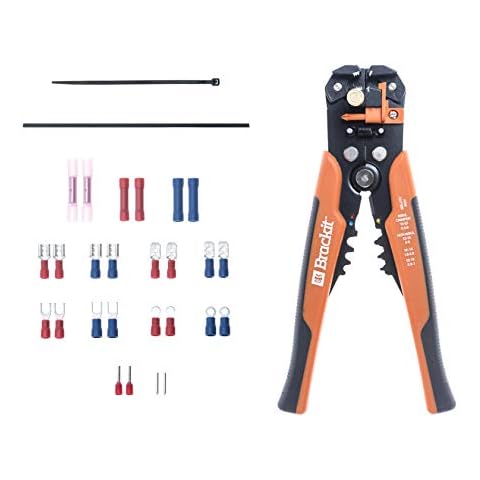 Brackit 231 Piece 3 in 1 Automatic Wire Stripper, Crimper and Cutter Set – Self-Adjusting Setting; Includes Lugs, Plugs, Blade Terminals and Crimp Connectors Cover