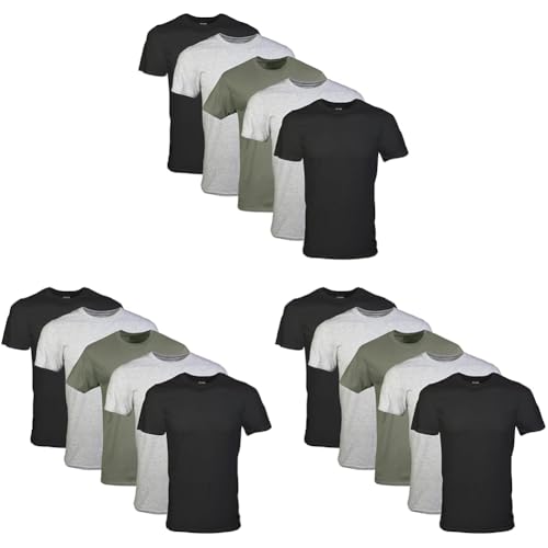Image of Gildan Men's Crew T-Shirts, Multipack, Style G1100, Black /Sport Grey /Military Green (15-Pack), Medium