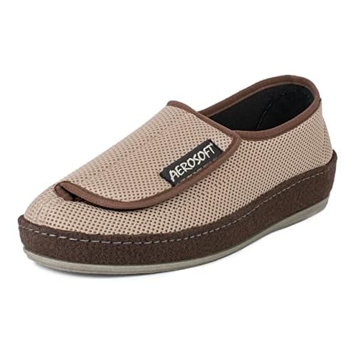 Aerosoft atmungsaktiver Gesundheitsschuh für Damen und Herren, mit großem Komfort Klettverschluss, Klima-Klett-Halbschuh, Dublin (Taupe, Numeric_41)