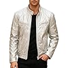 BIBOKAOKE Men's Winter Jacket Plain Transition Jacket Biker Jacket Leisure Jacket Casual Classic Leather Jacket with Zip Winter Retro Casual Coat, Silver 10, 5XL #3