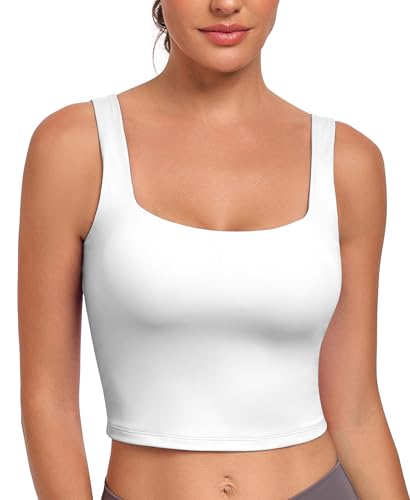 JoyGirl Sports Bras Women Seamless Workout Yoga Crop Vest Tops Wireless Tank Tops with Built in Bra Removable Padded Camisole (White,2XL)