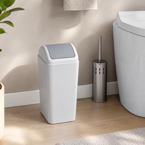 Image of 4.5 Gallon Plastic Swing Top Slim Trash Can, Garbage Bin with Swing Lid, Gray