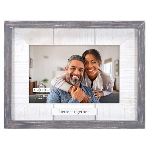 Malden International Designs 4x6 Better Together Picture Frame Raised Dark Gray Rustic Wood Outer Moulding White Routed Rustic Wood Mat White MDF Attachment With Gray Screenprinted Text -  3680-46
