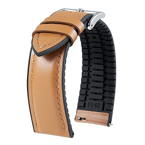 Image of BINLUN Leather Silicone Watch Bands 14mm 16mm 18mm 19mm 20mm 21mm 22mm Quick Release Breathable Micro-Perforated Leather Silicone-Lined Hybrid Watch Straps Silver /Black /Gold Buckle Men Women