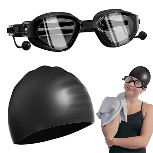 Gafas de natación para adultos, gafas de agua,1 gafas ajustadas nadar con una tapa de silicona | Gafas protectoras, anti-arañazos, visión amplia, correa ajustable para el largo