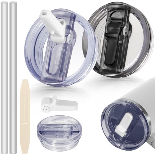 ANTAND 2 Pack Detachable Leakproof Lid Replacement (Only) for 14 oz Stanley Quencher H2.0 and ProTour Tumbler Cup Accessories, Flip Straw Lids, Easy to Clean, Heat-Resistant (White, Black)