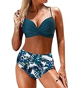 Yutdeng Bikini Damen Push Up Crossover Bikinioberteil High Waist Bikinihosen Bikini Bauchweg Bade...