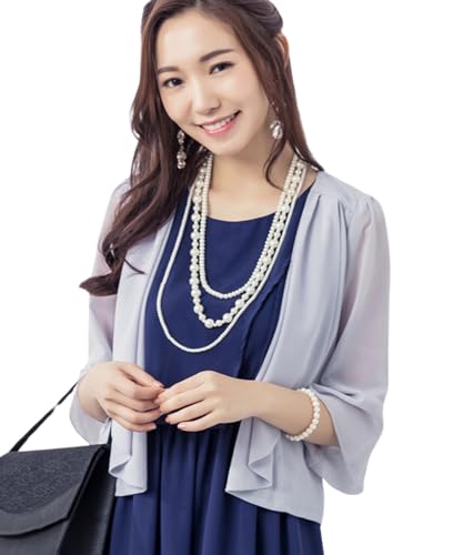 [DRESS+] ボレロ 長袖 フォーマル ジャケット シフォン ストール 羽織 レディース Lサイズ グレーの商品画像（Amazon）