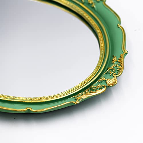 Funerom 12.8 X 14.3 Inch Vintage Decorative Wall Mirror, Hanging Mirrors For Bedroom Living-Room Dresser Decor, Oval Green #TOP3