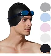 Tripsky Silicone Swim Cap with 3D Ear Protection for Long Hair, Swimming Cap for Women Men Teenag...