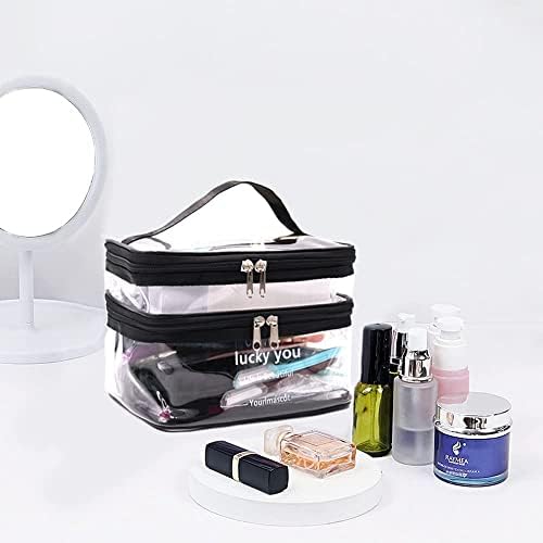 Clear Toiletries Bag, Large Cosmetic Bag PVC Travel Makeup Bag Wash Bag Large Clear Makeup Bag Double Layer Travel Cosmetic Cases for Women and Girls