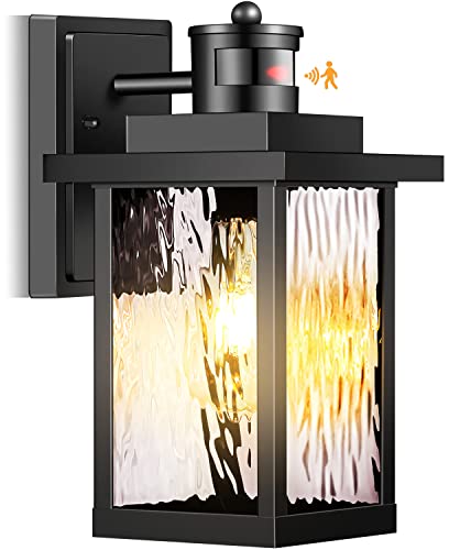 Hifeelen Motion Sensor Outdoor Lights Wall Mount, Dusk to Dawn Waterproof Security Light with Black Aluminum Fixtures for Garage, Porch, Patio & Front Door