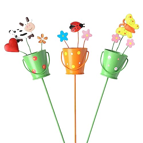UESDU Butterfly Garden Stakes, 3 PCS Metal Garden Ornaments Outdoor Decorative Flower Pot Stake 11 Inch Colorful Decor on Sticks for Patio Plant Garden Lawn
