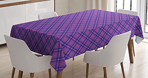 ABAKUHAUS Plaid Tischdecke, Awakening Töne Modern Tartan, Für den Inn und Outdoor Bereich geeignet Waschbar Druck Klar Kein Verblassen, 140 x 170 cm, Fuchsia und Dunkelblau