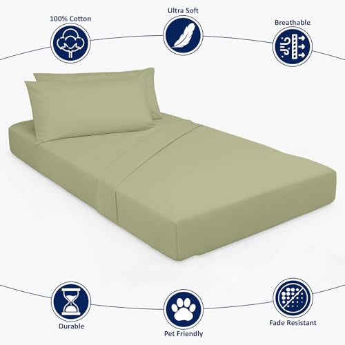 Cottingon 4 Pc Cot Sheets 32"x75" Set, 100% Egyptian Cotton, Perfect for Rollaway Beds, Narrow Twin, Camping, Cot Size, Rv Bunk, Guest Bed Replacement 7" Deep Mattress, Sage Solid by Cottingon - Used condition - Image 3