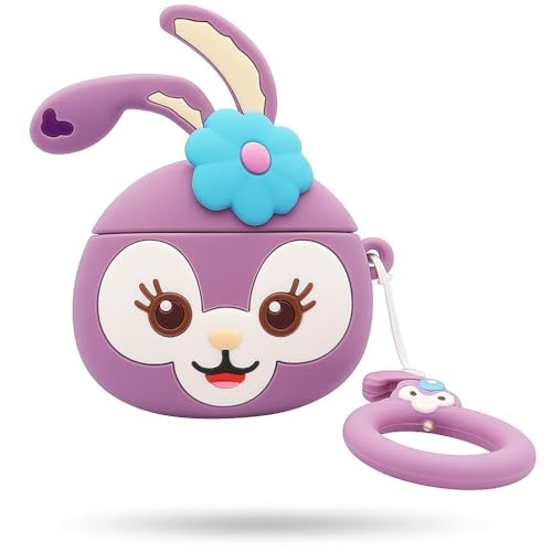 Image of Dezet Cute Soft Silicone Pouh Case for Airpods Pro GEN-2 (2022) � 3D Cartoon Animal Character Cover with Keychain Ring, Shockproof & Dustproof Protective Case for Kids & Girls (RAIBIT Purple)